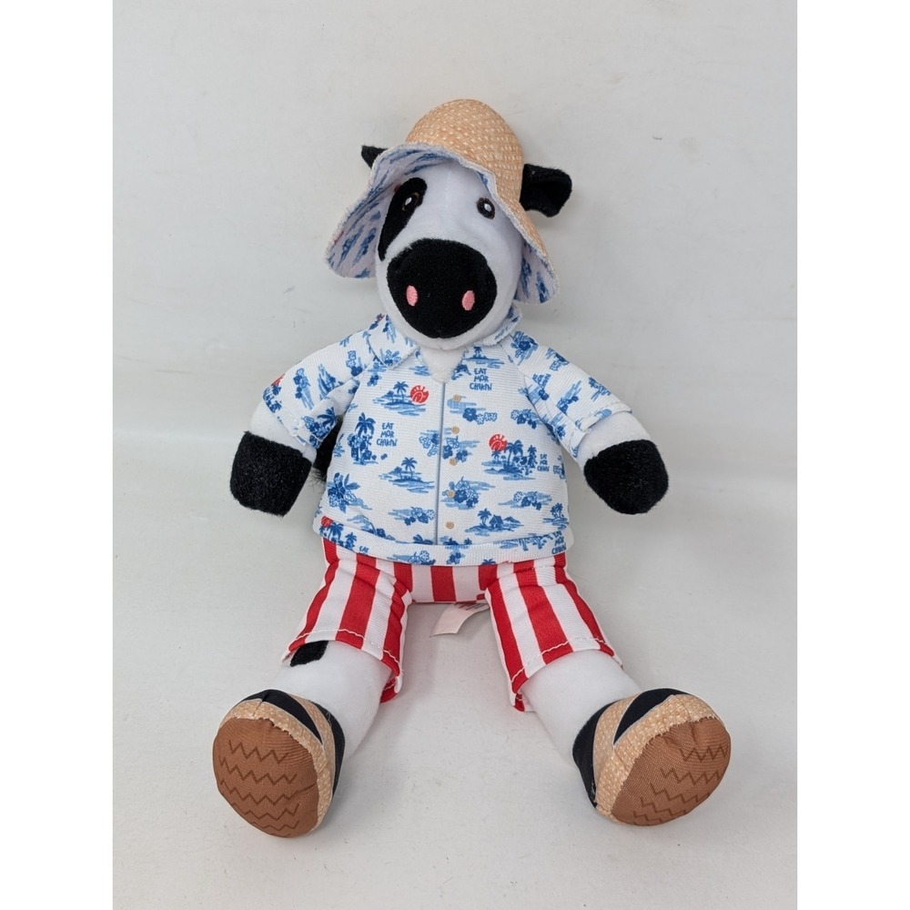 Chick-fil-A Summer 2025 Plush Cow Doll Toy Blue Tropical Island Shirt Cabana 7"